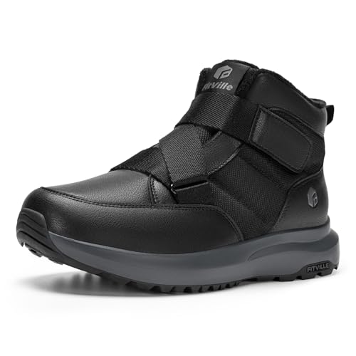 FitVille Winterstiefer Herren Extra Weite Winterschuhe mit Klettverschluss Warme Winterboots Rutschfester Schneestiefel Winter Shoes Gefütterter Stiefel Schwarz 44 EU X-Weit von FitVille