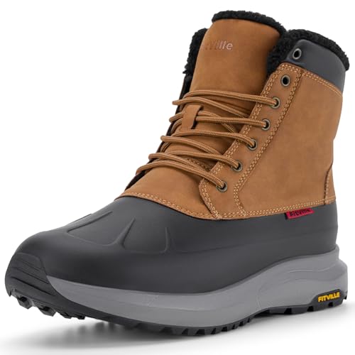FitVille Winterschuhe Herren Extra Weit Warm Winterstiefel Wasserdicht Gefüttert Schneestiefel Kurzschaft Stiefel Breit Winter Outdoor Boots Rutschfeste Schuhe Braun 44.5 EU X-Weit von FitVille