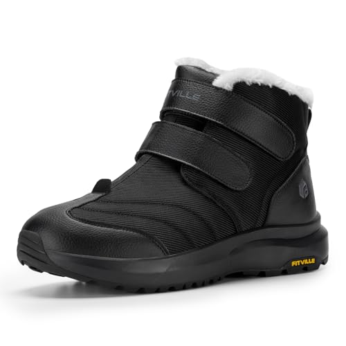 FitVille Winterschuhe Herren Warm Gefüttert Schneestiefel Wasserdicht Winterstiefel Extra Weit Kurzschaft Stiefel Flach Winter Outdoor Boots Rutschfeste Schuhe, Schwarz, 45 EU X-Weit von FitVille