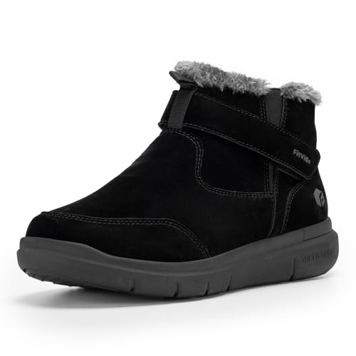 FitVille Winterschuhe Herren Warm Gefüttert Schneestiefel Winterstiefel Extra Weit Kurzschaft Stiefel Flach Winter Outdoor Boots Rutschfeste Schuhe Schwarz 47 EU X-Weit von FitVille