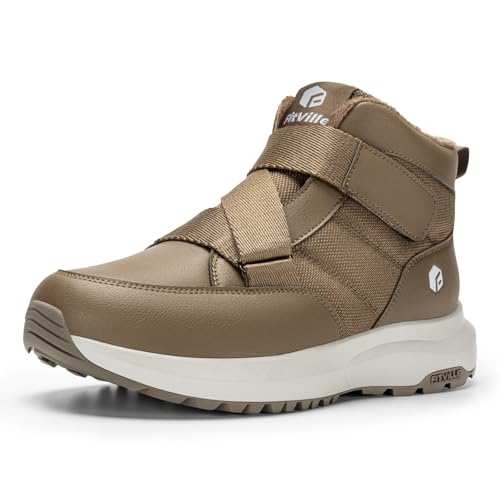 FitVille Winterschuhe Herren Extra Weiter Winterstiefer mit Klettverschluss Warme Winterboots Rutschfester Schneestiefel Gefütterte Winter Shoes Outdoor Für Breite Füße Khaki 44.5 EU Weit von FitVille