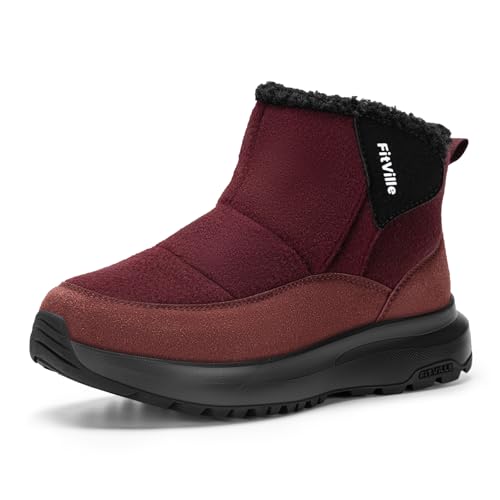 FitVille Winterstiefel Damen Extra Weit Winterschuhe mit Klettverschluss Rutschfeste Stiefel Bequeme Schneestiefel Warme Outdoor Boots Burgunderrot 38 EU X-Weit von FitVille
