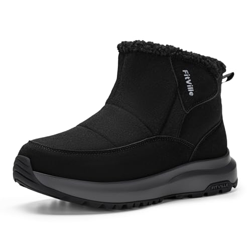 FitVille Winterstiefel Damen Extra Weit Winterschuhe mit Klettverschluss Rutschfeste Stiefel Bequeme Schneestiefel Warme Outdoor Boots Schwarz 39.5 EU X-Weit von FitVille