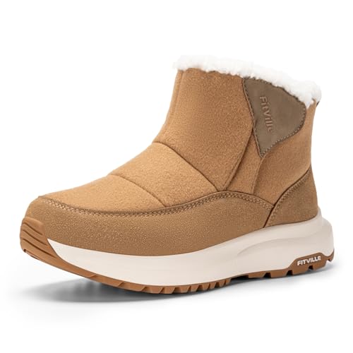 FitVille Winterstiefel Damen Extra Weit Winterschuhe mit Klettverschluss Rutschfeste Stiefel Bequeme Schneestiefel Warme Outdoor Boots Zimt 40 EU Weit von FitVille