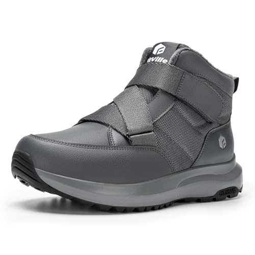 FitVille Extra Weite Winterschuhe mit Klettverschluss Winterstiefer Herren Warme Winterboots Rutschfester Schneestiefel Seniorenschuhe Frieizeitschuhe Outdoor Silber Grau 43 EU X-Weit von FitVille