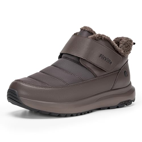 FitVille Extra Breite Winterstiefel Herren Wasserdicht Winterschuhe mit Klettverschluss Warme Gefüttert Schneestiefel Rutschfeste Kurzschaft Stiefel Bequeme Winter Outdoor Boots Braun 47 EU X-Weit von FitVille