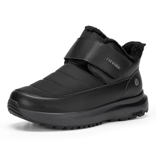 FitVille Extra Breite Winterstiefel Herren Wasserdicht Winterschuhe mit Klettverschluss Warme Gefüttert Schneestiefel Rutschfeste Kurzschaft Stiefel Bequeme Winter Outdoor Boots Schwarz 46.5 EU X-Weit FitVille Extra Breite Winterstiefel Herren Wasserdicht Winterschuhe mit Klettverschluss Warme Gefüttert Schneestiefel Rutschfeste Kurzschaft Stiefel Bequeme Winter Outdoor Boots Schwarz 46.5 EU X-Weit von FitVille
