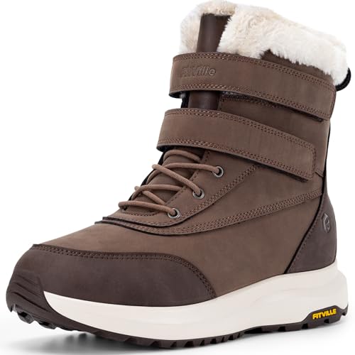 FitVille Winterstiefel Herren Extra Weit Warm Winterschuhe Wasserdicht Gefüttert Schneestiefel Kurzschaft Stiefel Breit Winter Outdoor Boots Rutschfeste Schuhe Braun 42 EU Weit von FitVille