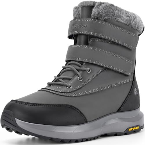 FitVille Winterstiefel Herren Extra Weit Warm Winterschuhe Wasserdicht Gefüttert Schneestiefel Kurzschaft Stiefel Breit Winter Outdoor Boots Rutschfeste Schuhe Grau 42.5 EU Weit von FitVille
