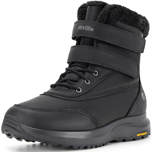 FitVille Winterstiefel Herren Extra Weit Warm Winterschuhe Wasserdicht Gefüttert Schneestiefel Kurzschaft Stiefel Breit Winter Outdoor Boots Rutschfeste Schuhe Schwarz 46 EU Weit von FitVille