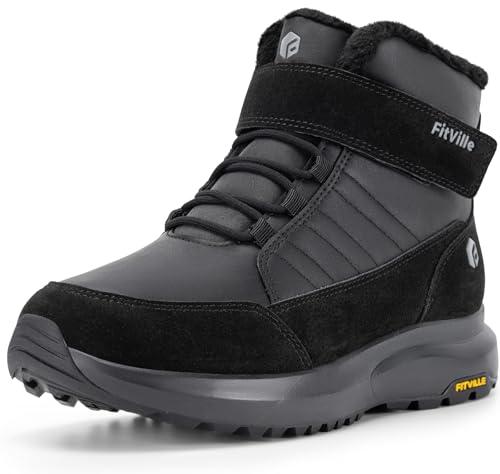 FitVille Winterstiefel Herren Extra Weit Winterschuhe mit Klettverschluss Warme Gefüttert Schneestiefel Rutschfeste Kurzschaft Stiefel Bequeme Winter Outdoor Boots,Schwarz,44,Weit von FitVille
