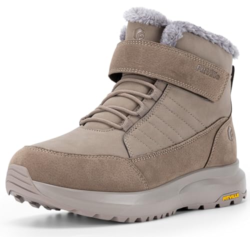 FitVille Winterstiefel Herren Extra Weit Winterschuhe mit Klettverschluss Warme Gefüttert Schneestiefel Rutschfeste Kurzschaft Stiefel Bequeme Winter Outdoor Boots,Hellbraun,46.5,X-Weit von FitVille