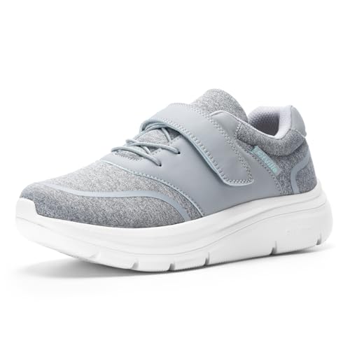 FitVille extra breite Turnschuhe Damen mit Klett Sportschuhe für Damen mit dick Sole Sneaker Weite h mit Klettverschluss grau größe 37 EU X-Weit von FitVille