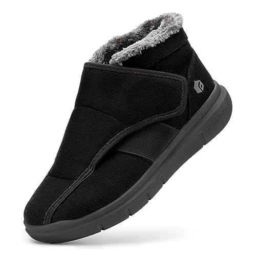 FitVille Extra Weit Winterstiefer Damen Winterschuhe mit Klettverschluss Warme Seniorenschuhe Gefütterte Winterboots Rutschfeste Winter Shoes Gesundheitschuhe Pflegeschuhe Schwarz EU 40 X-Weit von FitVille