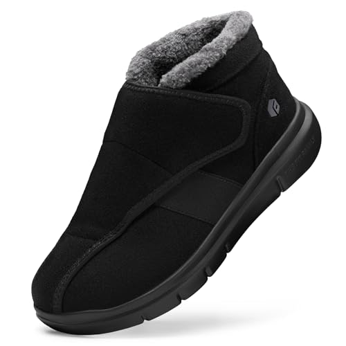 FitVille Extra Weit Winterstiefer Damen Winterschuhe mit Klettverschluss Warme Seniorenschuhe Gefütterte Winterboots Rutschfeste Winter Shoes Gesundheitschuhe Pflegeschuhe Schwarz EU 41 X-Weit von FitVille