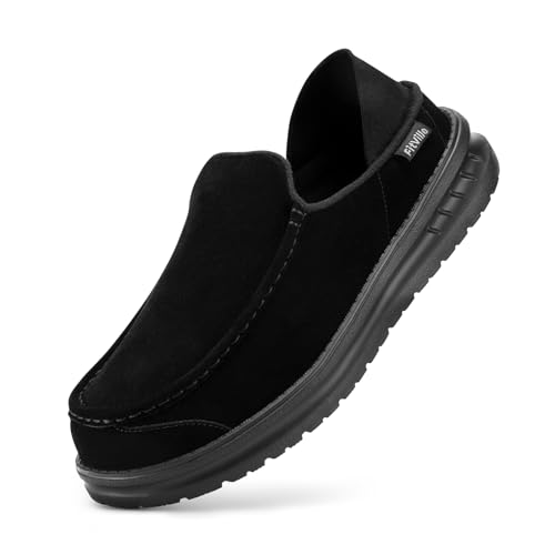 FitVille weit Herren Slip On Sneaker Leder Mokassins Slipper mit Weite Passform Schwarz 46 EU Weit von FitVille