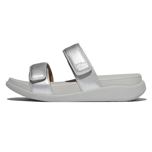 FitFlop Damen F-Mode Go Adjustable Flatform Two Bar Slides Wedge Sandalen, silber, 37 EU von Fitflop