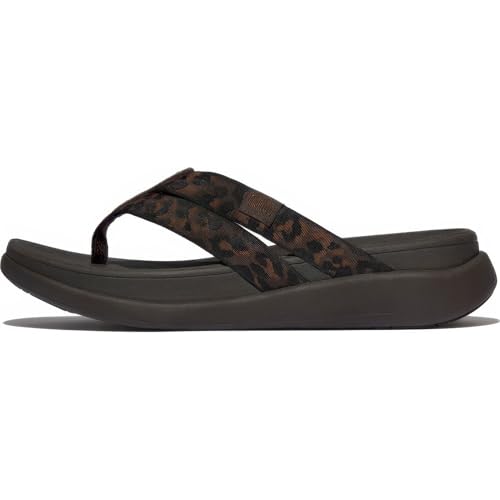FitFlop Damen F-Mode Go Leopard Webbing Riemchen Flip-Flops Keilsandalen, Chocolate mix, 36 EU von Fitflop