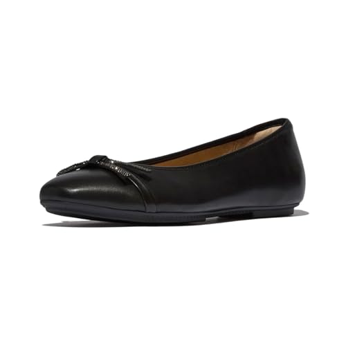 Fitflop Damen Delicato Glitz-Bow Leather Ballet Flats Ballerinas, Schwarz, 40.5 EU Schmal von Fitflop