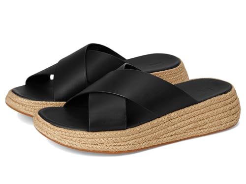 Fitflop Damen F-Mode Espadrille Leather Flatform Cross Slides Schiebe-Sandalen, Schwarz, 41 EU von Fitflop