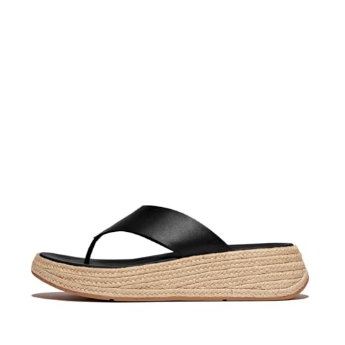 Fitflop Damen F-Mode Espadrille Leather Flatform T/Post Sandale, Schwarz, 36 EU von Fitflop