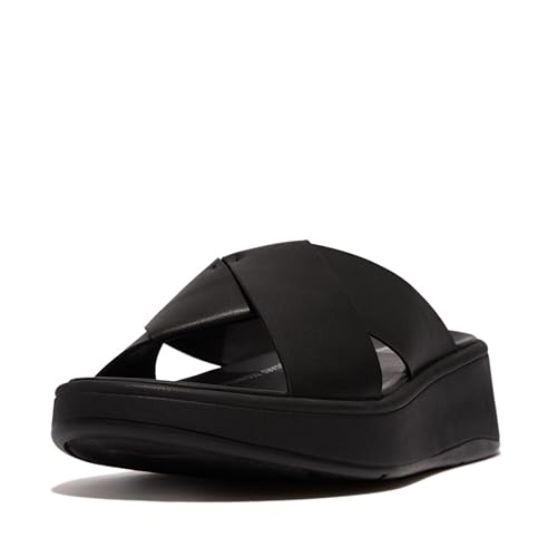 Fitflop Damen F-Mode Leather Flatform Cross Slides Keilsandale, Schwarz, 38 EU von Fitflop