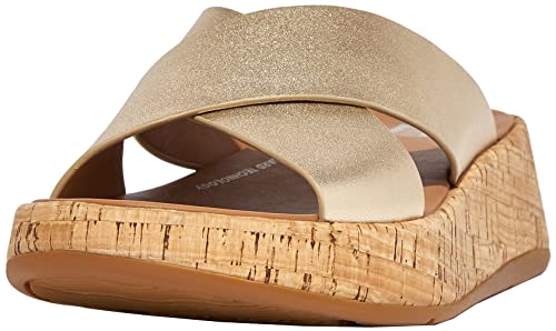 Fitflop Damen F-Mode Flatform-Kreuzschlitten aus Leder/Kork Flache Sandale, Platin, 43 EU von Fitflop