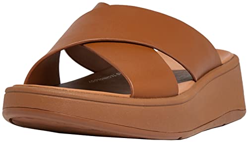 Fitflop Damen F-Mode Flatform-Kreuzschlitten aus Leder Schiebe-Sandalen, Hellbraun, 37.5 EU von Fitflop