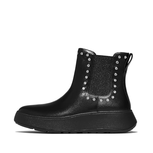 Fitflop Damen F-Mode Gem-Trim Leather Flatform Boots Chelsea-Stiefel, Schwarz, 37.5 EU von Fitflop