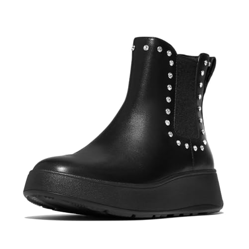 Fitflop Damen F-Mode Gem-Trim Leather Flatform Boots Chelsea-Stiefel, Schwarz, 41 EU von Fitflop