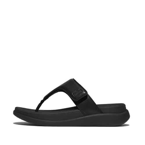 Fitflop Damen F Mode Go Adjustable Flatform Toe Post Synthetic Leather All Black Sandalen 38.5 EU von Fitflop