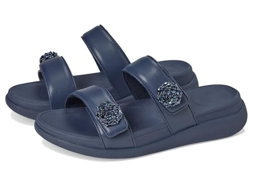 Fitflop Damen F-Mode Go Beadie-Button ADJ. Flatform 2-bar Slides Sandale, Navy, 40 EU von Fitflop