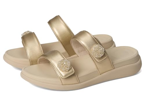 Fitflop Damen F-Mode Go Beadie-Button ADJ. Flatform 2-bar Slides Sandale, Platin, 38 EU von Fitflop