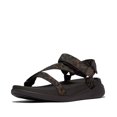 Fitflop Damen F-Mode Go Leopard Adjust. Webbing Z-Strap Sandale, Chocolate Mix, 42 EU von Fitflop