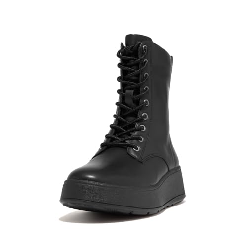 Fitflop Damen F-Mode Leather LACE-UP Flatform Ankle Boots Kalt gefüttert Langschaft Stiefel & Stiefeletten, All Black, 42.5 EU von Fitflop
