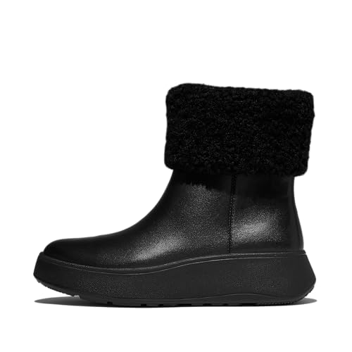 Fitflop Damen F-Mode Shearling-Collar Zip-up Leather Ankle Boots Stiefelette, Schwarz, 37 EU von Fitflop