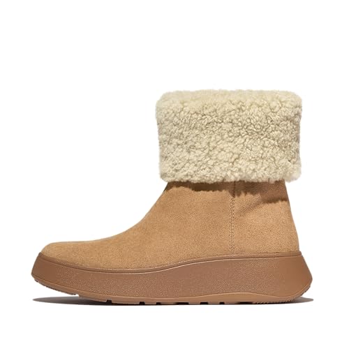 Fitflop Damen F-Mode Shearling-Collar Zip-up Suede Ankle Boots Stiefelette, Desert Tan, 42 EU von Fitflop