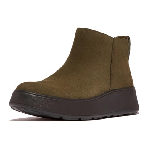 Fitflop Damen F-Mode Wildleder Flatform Reißverschluss Stiefeletten Stiefel, Deep Olive, 38 EU von Fitflop