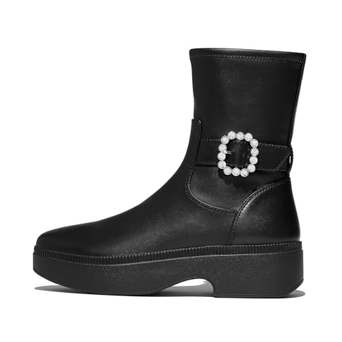 Fitflop Damen F-luma Crystal-Buckle Leather Short Boots Stiefelette, Schwarz, 37.5 EU von Fitflop