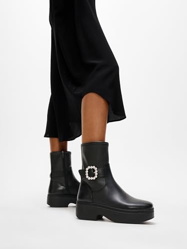 Fitflop Damen F-luma Crystal-Buckle Leather Short Boots Stiefelette, Schwarz, 38.5 EU von Fitflop