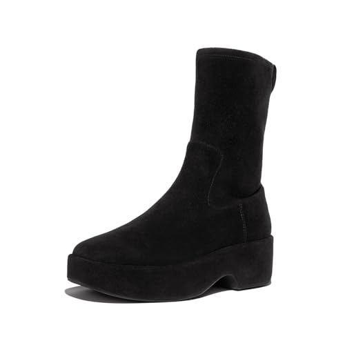 Fitflop Damen F-luma Stretch Suede Demi-Wedge Mid-Calf Boots Stiefelette, Schwarz, 40 EU von Fitflop