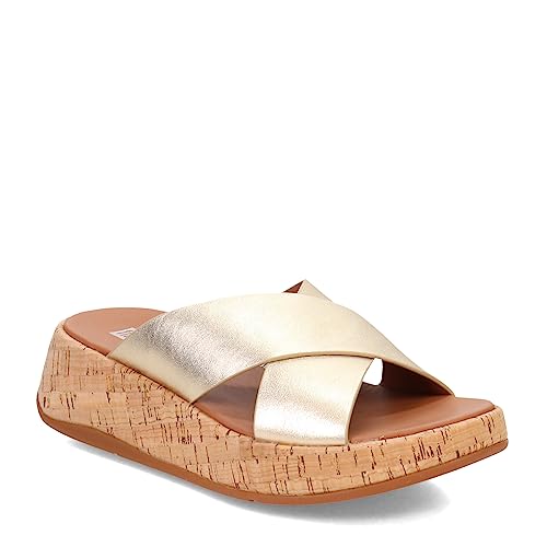Fitflop Damen F-Mode Leather/Cork Flatform Cross Slide Flache Sandale, Platin, 41 EU von Fitflop