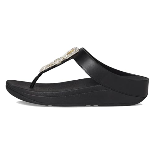 Fitflop Damen Fino Zehensteg Leder mit Kristallkette Sandale, Schwarz, 38 EU von Fitflop
