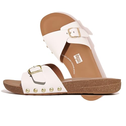 Fitflop Damen Iqushion Adjustable Buckle Leather Slides Keilsandale, Weiß, 41 EU von Fitflop