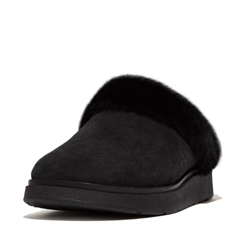 Fitflop Damen GEN-FF Shearling-Collar Suede Slippers Hausschuh, Schwarz, 38 EU von Fitflop