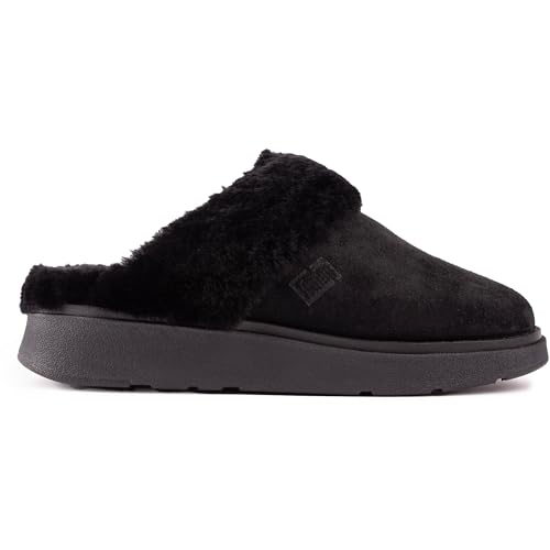 Fitflop Damen GEN-FF Shearling-Collar Suede Slippers Hausschuh, Schwarz, 38 EU von Fitflop