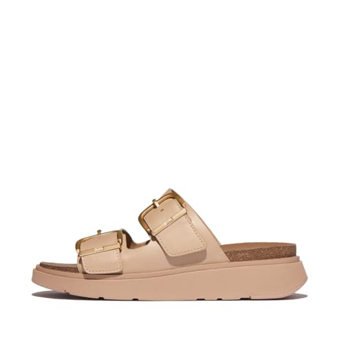 Fitflop Damen Gen-ff Buckle Two-bar Leather Slides Schiebe-Sandalen, beige, 37 EU von Fitflop