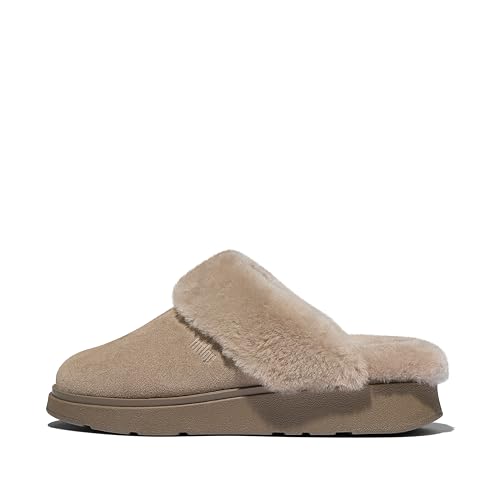 Fitflop Damen Gen-ff Shearling-Collar Suede Slippers Hausschuh, Taupe, 39 EU von Fitflop
