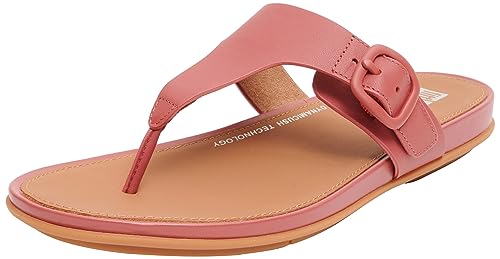 Fitflop Women's Gracie Rubber-Buckle Leather Toe-Post Sandals Flat, Dusky Red, 36 EU von Fitflop