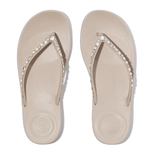 Fitflop Damen Iqushion Multi-Crystal Ergonomic Flip-Flops Flipflop, Stone Beige, 39 EU von Fitflop